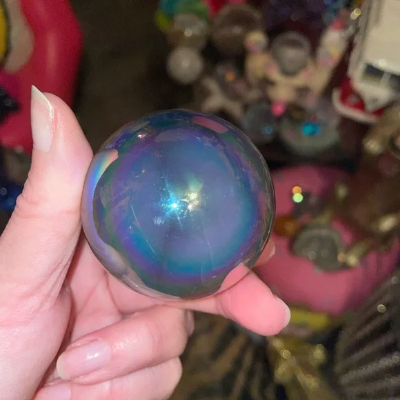 Aura sphere with druzy and pretty agate banding - Picture 6 of 15